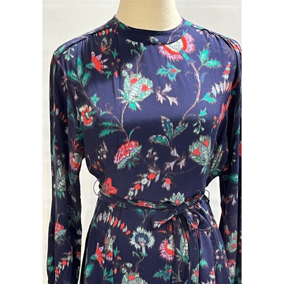 Derek Lam A-Line Navy Floral Print Long Sleeve Belted Mini Dress Sz 38/Sm - Picture 14 of 16
